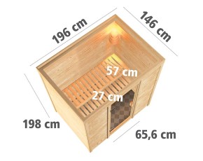 Karibu Innensauna Sonja - 38mm Blockbohlensauna - Ganzglastür klar