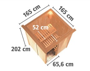 Karibu Innensauna Minja + Dachkranz - 68mm Elementsauna - Energiespartür - Energiesparsauna