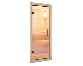 Karibu Innensauna Tonja - 68mm Elementsauna - Ganzglastür klar - Ecksauna - 230V Sauna