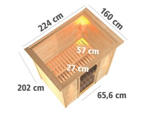 Karibu Innensauna Sonja + Dachkranz - 38mm Blockbohlensauna - Energiespartür